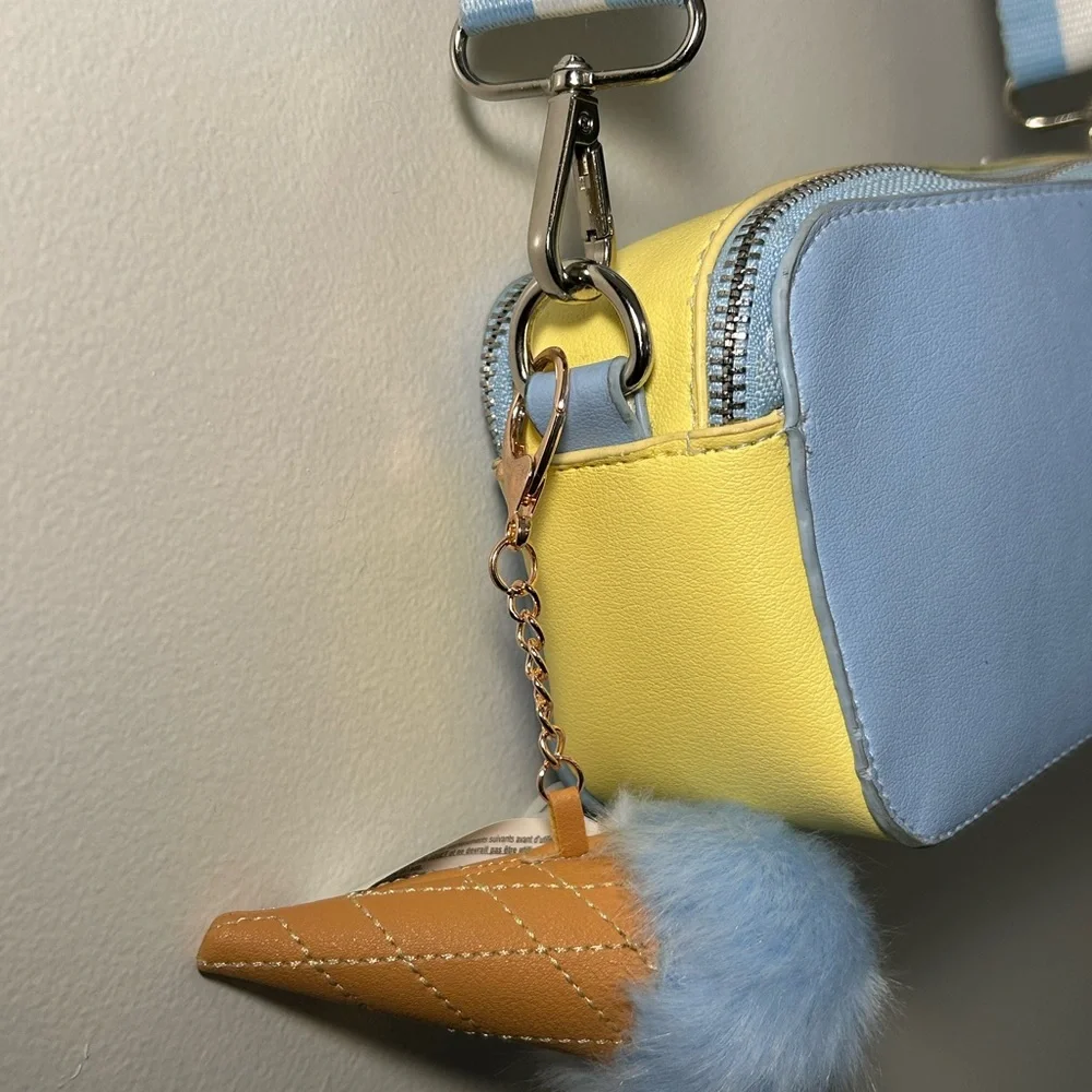 Pastel Kids Crossbody Bag with Ice Cream Charm - Blue, Pink & Yellow